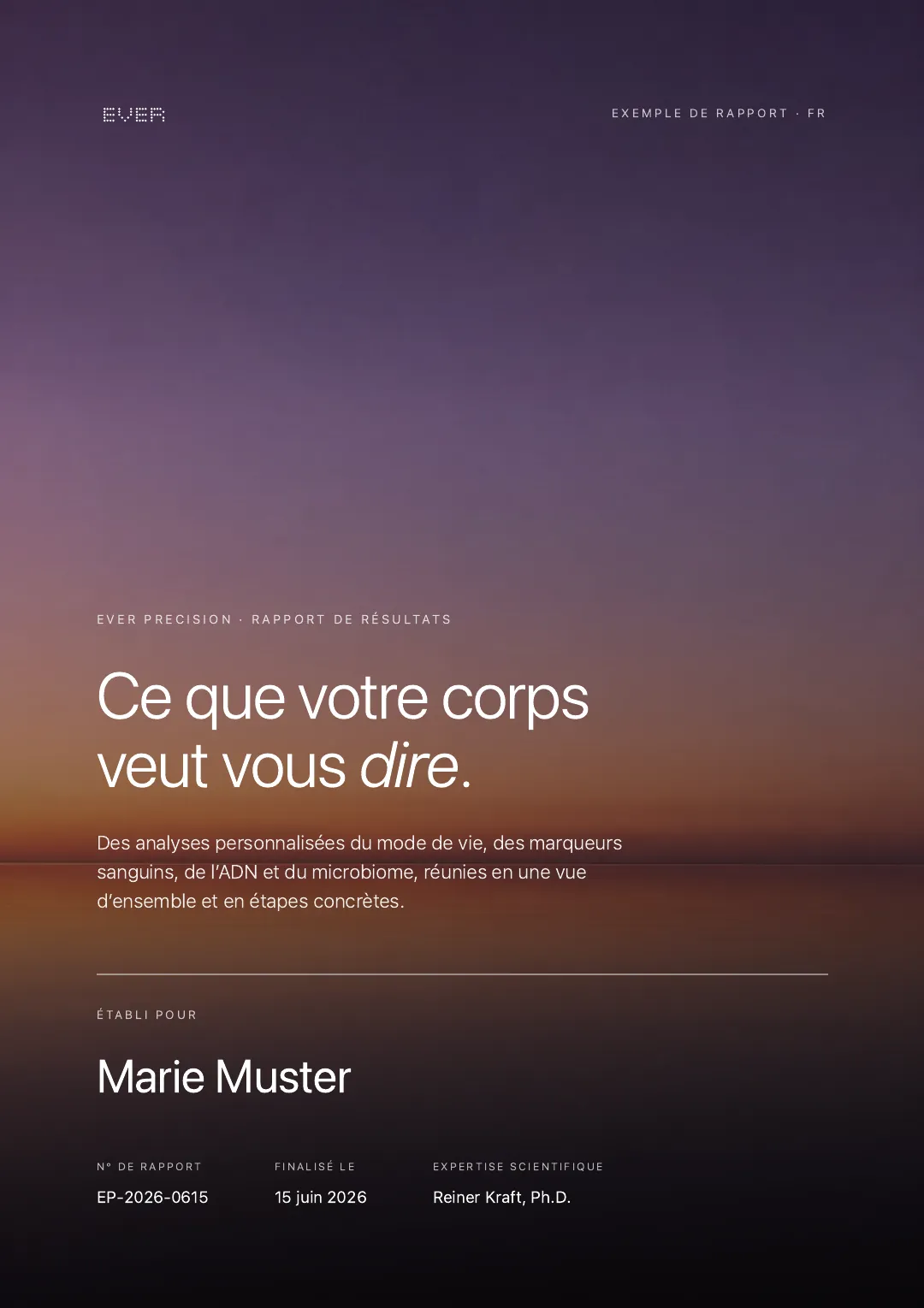 Page de couverture de l’exemple de rapport EVER Precision